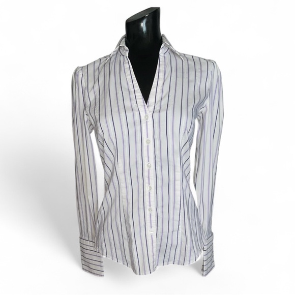 Express White and Purple Striped Button Down Shirt Sz XS - Picture 1 of 7